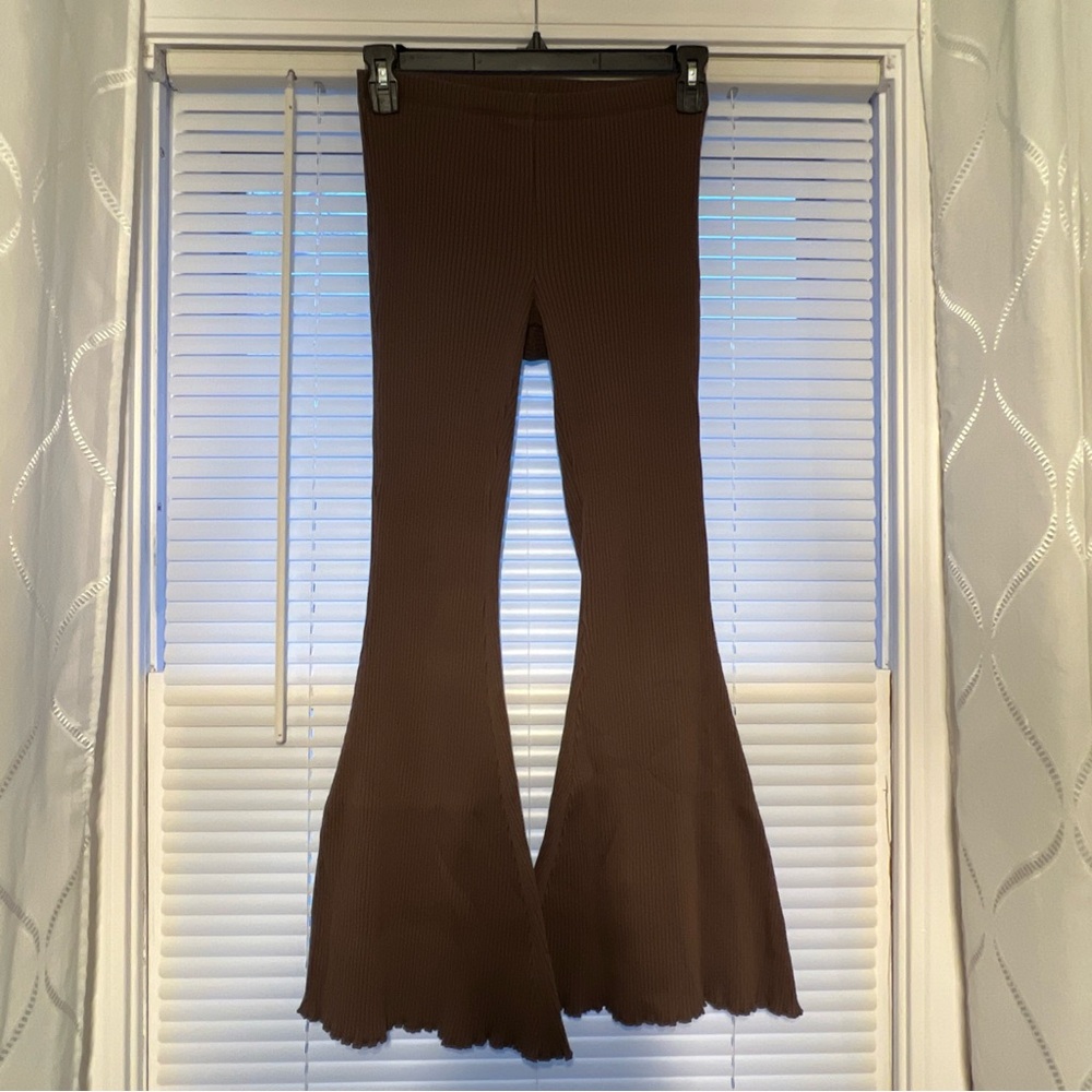 Aerie Flare High Rise Leggings Women’s Brown Ribbed Pull On Loungewear Medium